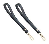 JMZLLRX 2 correas de muñeca de piel, 20 cm de largo, de piel, repuesto para bolso de mano, llaves, llavero, bolso DIY, Dorado y negro, Correa de piel para muñeca