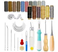 JMZLLRX Kit de Costura de Cuero, Kit de Punzón de Costura Incluye Hilo Encerado de Cuero, Agujas de Costura para Reparación Tapicería y Manualidades, 35 Piezas