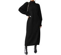 JNBFCDY Suéter de Invierno para Mujer de Gran Tamaño Manga Larga Cuello de Tortuga Vestido de Punto Holgado Pullover Vestido Suéter Maxi Acampanado, Negro, S