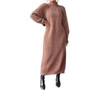 JNBFCDY Suéter de Invierno para Mujer de Talla Grande Manga Larga Cuello de Tortuga Vestido de Punto Holgado Pullover Vestido Suéter Maxi Acampanado, marrón, XL