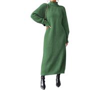 JNBFCDY Suéter de Invierno para Mujer Oversize Manga Larga Cuello de Tortuga Vestido de Punto Holgado Jersey Vestido Suéter Maxi Acampanado, verde, S