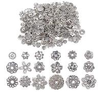 JNCH 100 g 6-10 mm - Cuenco de perlas de plata antigua, tibetano, metal, casquetes, flores, sombreros de perlas intercalares, conos, mixtos, para abalorios, creación de joyas, collar de pulsera