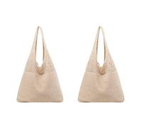 Jnchdghwa 2X Bolso de Playa Retro de Ganchillo para Niñas, Bolso de Mano Tejido A Mano Ahuecado de Verano, Bolso de Punto para Mujer