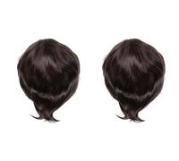 Jnchdghwa 2X Peluca de los Hombres de Peluca Corta Recta Recta de Seda de Alta Temperatura Pelucas Llenas/Hombres ArtíSticos Pelucas Negras Marrones para Hombres