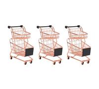 Jnchdghwa 3X Mini Modelo Carrito de Compras de Doble Capa Carro de Supermercado de Hierro Forjado Cesta de Almacenamiento Rosa de Metal Rosa