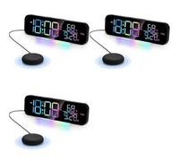 Jnchdghwa 3X Reloj Vibratorio con Alarma Súper Fuerte y Vibrador Que Hace Temblar la Cama. Varios Modos de Visualización con Colorida Luz LED RGB