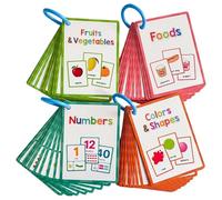 Jnchdghwa Colores y Formas Frutas y Verduras Alimentos Números 4 Temas Palabras en Inglés Tarjetas de Aprendizaje para Niños Memoria Educativa