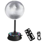 Jnchdghwa Motor Giratorio con Bola de Espejo Plateada de 15 Cm, 23 Luces LED Ajustables con Control Remoto para Decoración del Hogar.