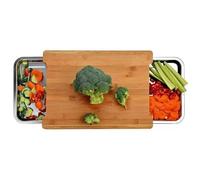 Jnchdghwa Tabla de Cortar de Bambú Ecológica para Cocina con Cajón de Bandeja Deslizante de Acero Inoxidable para la Preparación de Alimentos