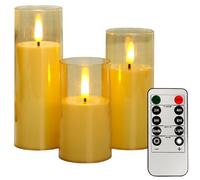 Jnchdghwa Velas Parpadeantes Sin Llama PP con Control Remoto y Temporizador, Velas con Mecha Móvil A Pilas para Decoración de Cenas, Bodas y Festividades (3 Piezas, D2.1 X H4/5"/6")