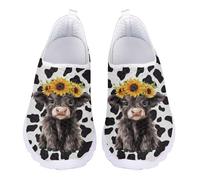 Jndtueit Lindo mocasín deportivo de animales, zapatos casuales de malla para caminar para mujer, Highland Cattle Black White Cow, 44 EU