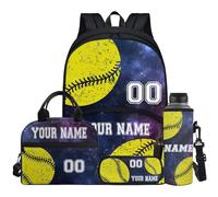 Jndtueit Mochila escolar para niños y niñas, bolsa de almuerzo personalizada, soporte para botella de agua, Personalizado Softball Azul Galaxy Star, Mochilas de día