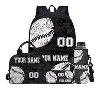 Jndtueit Mochila escolar para niños y niñas, bolsa de almuerzo personalizada, soporte para botella de agua, Camuflaje negro de béisbol personalizado, Mochilas de día