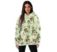 Jndtueit Sudadera de Navidad con capucha para mujer, de gran tamaño, casual, sin botones, Día de San Patricio Corgi Dog Green Paws, S