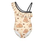 Jndtueit Traje de baño de una pieza con volantes halter para niñas de 3 a 14 años, Capybara Love Brown de dibujos animados, 11-12 años