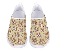 Jndtueit Zapatillas unisex de punta ancha para correr, mocasines de tenis para mujeres y hombres, Linda pata de perro marrón Corgi, 43 EU