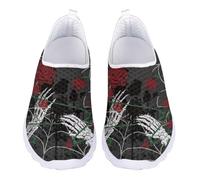 Jndtueit Zapatos de trabajo góticos de calavera, mocasines de malla con puntera ancha para mujer, Skull Hand Rose Grey, 36 EU
