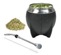 JNEYVIC Yerba Mate Taza de acero inoxidable mate taza de té 280 ml/9,5 oz Yerba Maten Gourd Negro Doble Pared Bombilla Maten Cup Set con pajitas y cepillo de limpieza