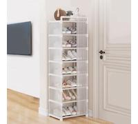 JNEYVIC Zapatero de 8 Niveles 124x42x30cm Zapatero Vertical Estrecho y Alto Blanco Zapater Metalico Zapatera de Almacenamiento Estantería de Zapatos Organizador Zapatos Vertical para Entrada Armario