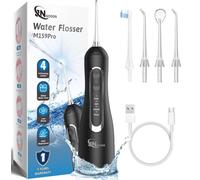 JNGOODS JNGOODS - Irrigador bucal inalámbrico de agua, 300 ml, recargable para dientes, IPX7, impermeable, 4 modos, irrigador oral portátil con 4 puntas de chorro, uso doméstico de viaje (negro)