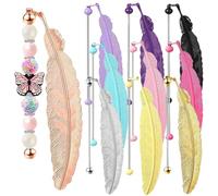 JNJOOD 10 Piezas DIY Beadable Bookmarks A Granel, Metal Beadable Bookmarks Colgante Bar, Craft Beadable Book Lanyards