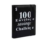 JNJOOD Carpeta para desafíos de ahorro de dinero, 100 sobres, carpeta para presupuesto de dinero reutilizable A5, libro para desafíos negro