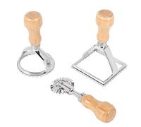 JNJOOD Cortador de ravioli Stamp Maker con juego de ruedas, un rodillos, molde con en madera para borde acanalado, conexión para prensa de pasta