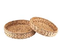 JNJOOD Juego de 2 bandejas redondas trenzadas hechas de hierba marina jacinto de agua de 33 cm + 28 cm de diámetro