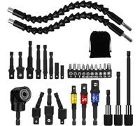 JNJOOD Juego de extensiones flexibles para brocas de taladro de 31 piezas, casquillo para taladro de ángulo recto de 105°, toma para junta giratoria, adaptador para enchufe hexagonal duradero y fácil