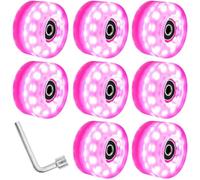 JNJOOD Ruedas para patines de ruedas con llave de luces, ruedas de carretera luminosas de doble con seis luces intermitentes, ruedas rosas que brillan.