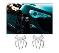JNNJ 2 Pcs 3D Forma de Araña de Metal Calcomanía del Auto, Automóvil Emblema Animal En Aleación de Zinc, Vehículo Pegatina Universal para La decoración Exterior del Coche Camión Moto（Plata）