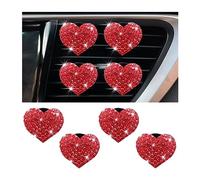 JNNJ 4 Piezas Clip De Ventilación De Aromaterapia, Forma De Corazón Cristal Para Coche Clip, Cristal Coche Ambientador Difusor Perfume Clip, Interior Coche Decoración Accesorios Regalo(Rojo)