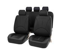 JNNJ 9 Piezas Fundas Asientos Coche, Sets Fundas Asiento Cuero Delanteros Traseros, Fundas Cuero Polvo Transpirables Juego Completo Protector Asiento, Cómodo Cubreasientos Accesorios(Negro)