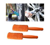 JNNJ Cepillo de Microfibra para Llantas Neumáticos, Cepillos para Ruedas de Coche con Mango Largo, 2Pcs Cepillo de Limpieza para Llantas de Aluminio, Suave Limpieza Herramienta para Rueda(Naranja)
