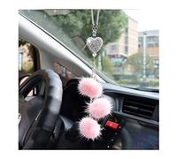 JNNJ Colgantes de Diamante de Amor de Retrovisor de Coche, Cristal Adorno Colgante con Bola de Felpa para Espejo de Coche, Accesorios decoración Colgar de Interior de Coches para Mujer(Rosa)