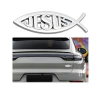 JNNJ Emblema De Peces Coches, Jesus Fish Pegatina Coche, Coche Exterior Cristiano Pez Símbolo Emblema, Cristianas Pegatinas Coche 3D Pez Autoadhesivo, Coches Accesorios Decoración Calcomanía(Plata)