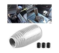 JNNJ Pomo de Cambio de Fibra de Carbono, Cabezal de Palanca de La Onda de La Perilla de Cambio de Modificada, Palanca de Cambio de Coche con 3 Adaptadores Universal para Auto Camion(Plata)
