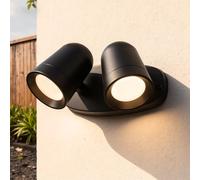 jnr Lámpara de exterior de pared IP65, aplique de pared impermeable para exteriores, doble foco de aluminio, incluye 2 bombillas incandescentes GU10 de 5 W, luz blanca cálida, Negro