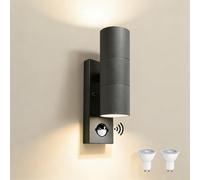 jnr Lámpara LED de exterior de acero inoxidable con sensor de movimiento PIR ajustable e interruptor crepuscular, lámpara de exterior IP54 resistente al agua, 230 V, Gris antracita