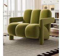 JNTFNE Silla perezosa tapizada de franela, sillón acogedor de lectura con marco de madera, sofá individual moderno para sala de estar, dormitorio, balcón, cafetería, verde aguacate