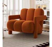 JNTFNE Silla perezosa tapizada de franela, sillón acogedor de lectura con marco de madera, sofá individual moderno para sala de estar, dormitorio, balcón, cafetería, color naranja oscuro