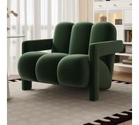 JNTFNE Silla perezosa tapizada de franela, sillón acogedor de lectura con marco de madera, sofá individual moderno para sala de estar, dormitorio, balcón, cafetería, color verde oscuro