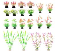 JNYUTEEN 20 Piezas Plantas de Acuario Artificiales, 10 Estilos Decoración Acuario Multicolor de Plástico, Plantas Artificiales Acuario con Base para Pecera Miniestanque y Paisaje Acuático