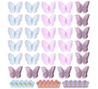 JNYUTEEN 30 Apliques de Mariposa de Encaje y 15 Parches de Flores para Planchar, Apliques de Mariposa de Doble Capa, Apliques Bordados de Encaje y Organza para Costura DIY
