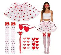 JNYUTEEN 7 Piezas Disfraz de Cupido, Conjunto de Accesorios con Falda de Tul Diadema Varita Mágica y Tatuajes, Para Fiestas de Carnaval San Valentín y Cosplay