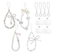 JNYUTEEN Colgante de Mano para Móvil 4 Piezas con 8 Accesorios, Correa de Muñeca Corta con Parche y Cuerda para Movil, Colgante de PVC Efecto Perlado para Teléfono Cámara Bolso
