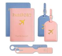 JNYUTEEN Funda Pasaporte, 2 Piezas Funda para Pasaporte und 4 Piezas Etiquetas para Equipaje, Porta Pasaportes Portadocumentos Viaje PU Passport Holder para Guardar Pasaportes Tarjetas de Crédito