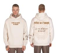 JO AND COPPER Sudadera con capucha para hombre de gran tamaño, con estampado, Beige X, M