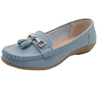 Jo & Joe Nautical - Mocasines de cuero para mujer, con borlas, talla 7.5-8, suela de agarre de goma flexible, puntera redonda, sin cierre, tacón de 1 pulgada, forro frío, sólido, parte superior baja