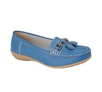 Jo & Joe Nautical - Zapatos mocasines de cuero para mujer, planos con borlas, talla de mujer 7.5-8, suela de agarre de goma flexible, puntera redonda, sin cordones, tacón de 2,54 cm, forro frío